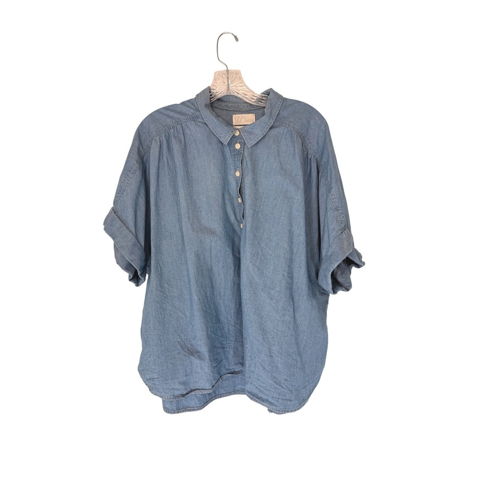J.Crew Relaxed Short Sleeve Chambray Popover Shirt Plus Denim Women's Blue 3X